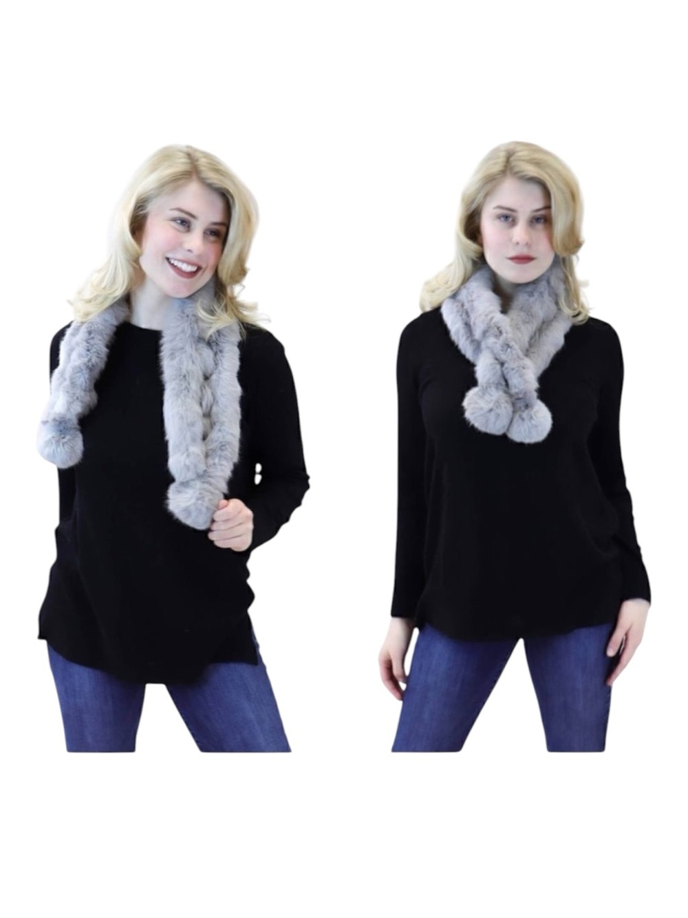 Surell Gray Rabbit Fur Scarf